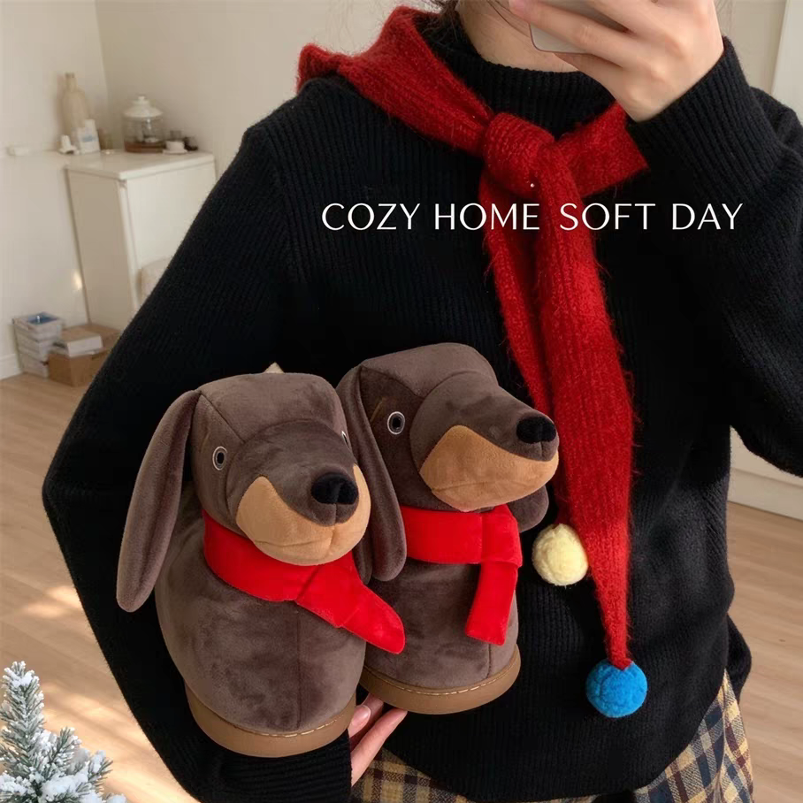 Dachshund Plush Slippers – Cute Non-Slip Indoor Shoes