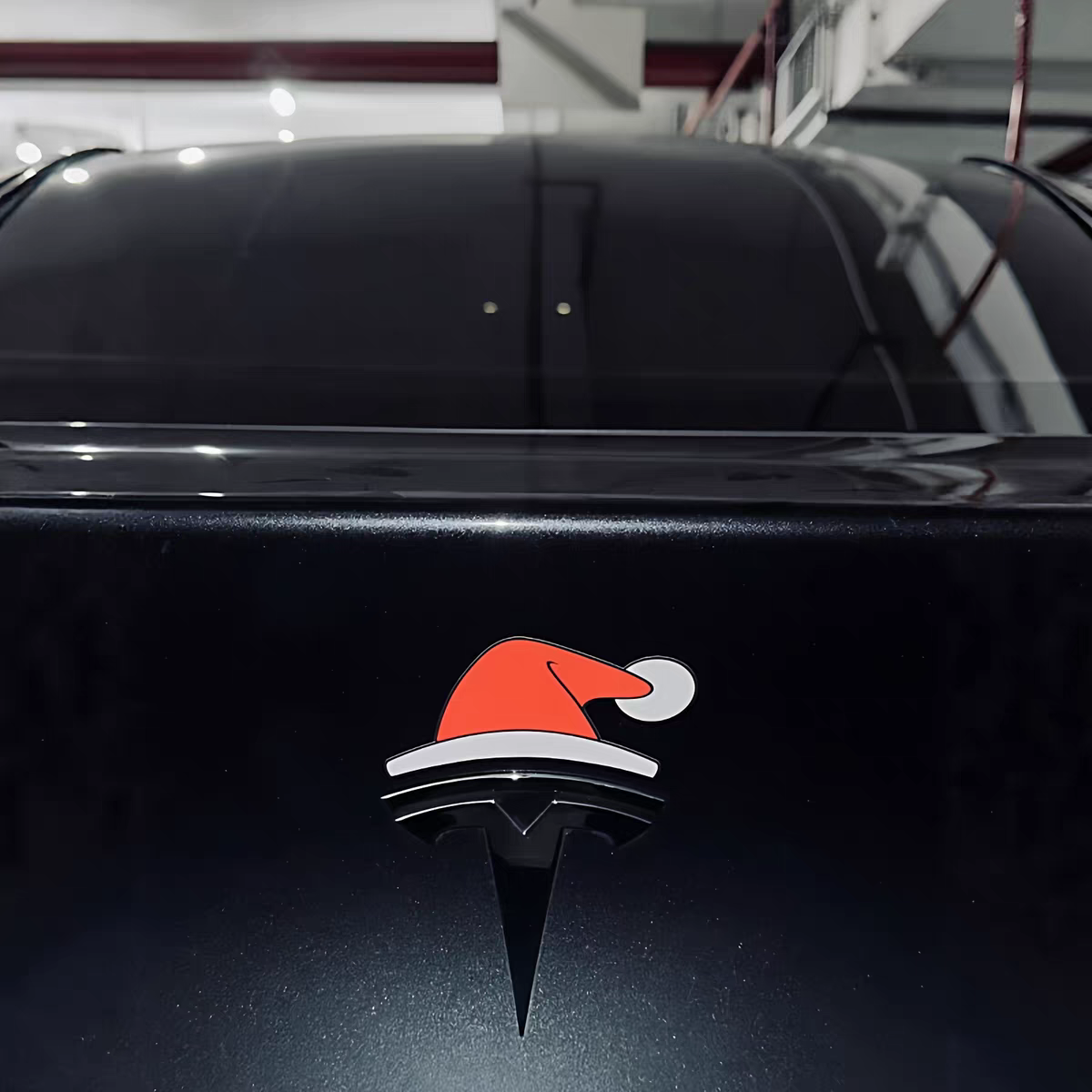Tesla Santa hat magnetic car sticker