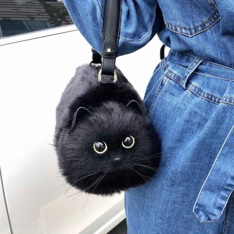 Cute cat velvet bag