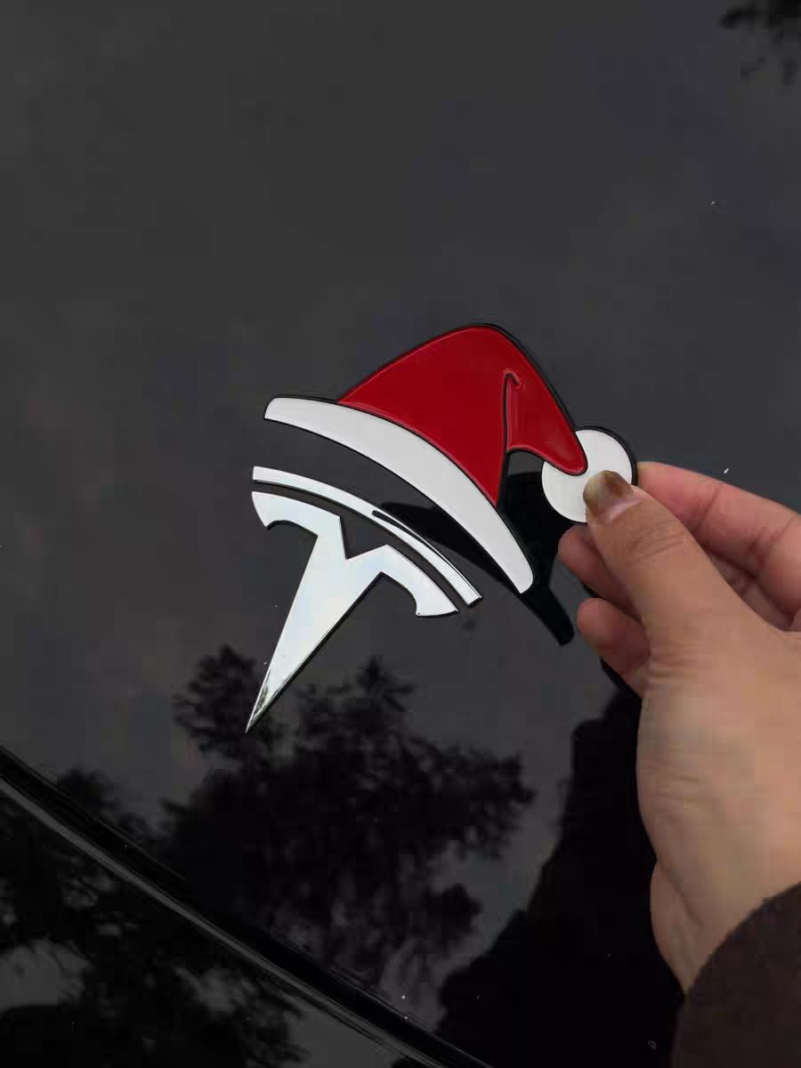 Tesla Santa hat magnetic car sticker