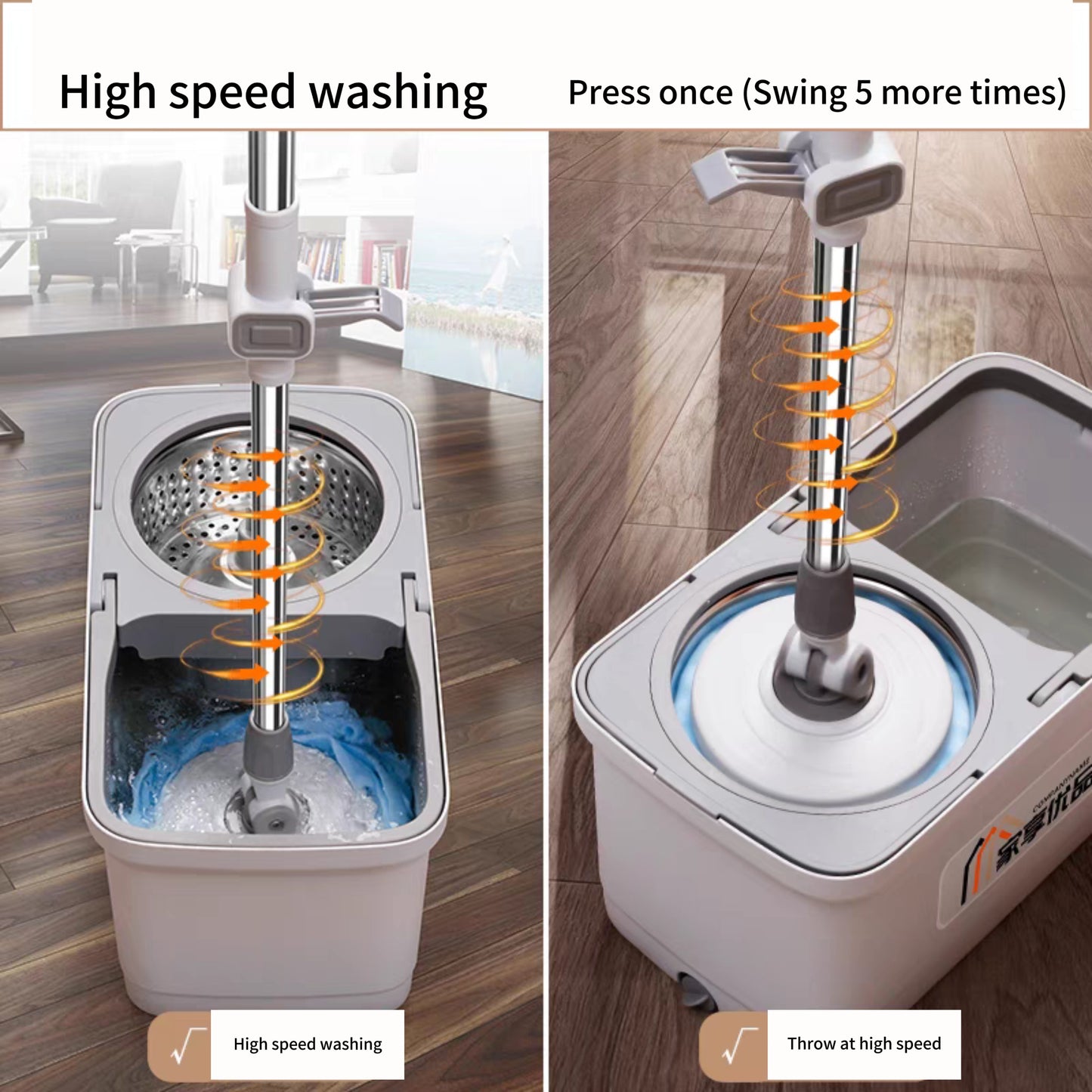 Automatic dehydration water-spinning hands-free washing and drying Microfiber mop