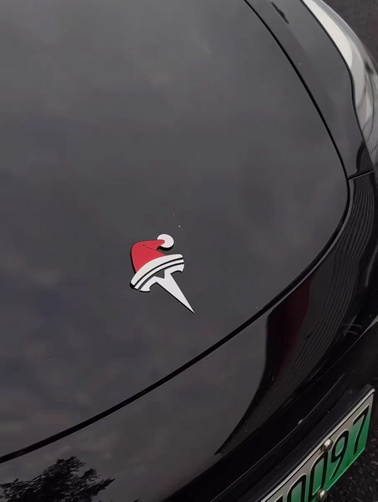 Tesla Santa hat magnetic car sticker